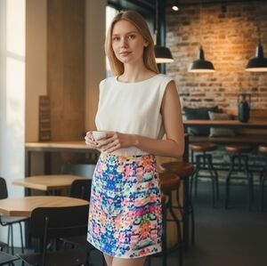 Helene & Co Silk Watercolor Mini Short Dress Size Small